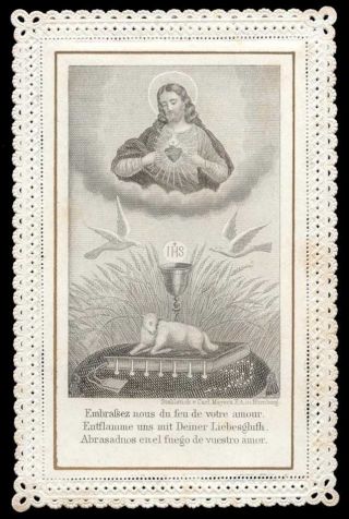 Old Holy Card Lace Canivet Santino Merlettato Sacred Heart Of Jesus 25