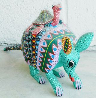Oaxacan Wood Carving Armadillo And Turtle By Pedro Ramirez Mexican Folk Art