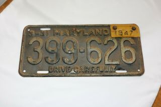 1945 Maryland License Plate With 1947 Tag