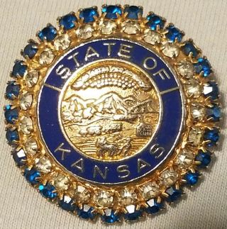 Vintage Enamel And Rhinestone Kansas State Seal Pin