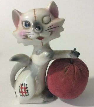 Vintage Pin Cushion Cat With Tape Measure Japan