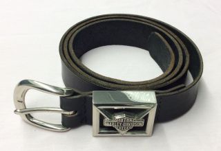 Harley Davidson Black Leather Belt With Brass Belt Buckle 1997