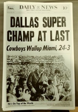 Dallas Cowboys Bowl Vi Newspaper Front Page Photo Extremely Rare