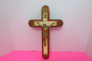 Large 13 " X 8 " Vintage Catholic Wood Wall Crucifix With Candles Hanging