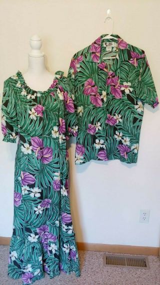 Hilo Hattie Dress And Matching Mens Shirt Both Large
