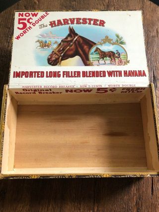 Vintage Harvester Cigar Box Wooden With Race Horse Havana Blend Pa Factory 826