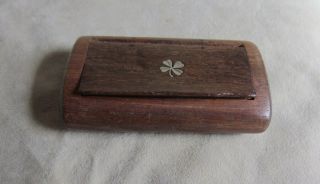 Antique French Wood Snuff Box - Four Leaf Clover