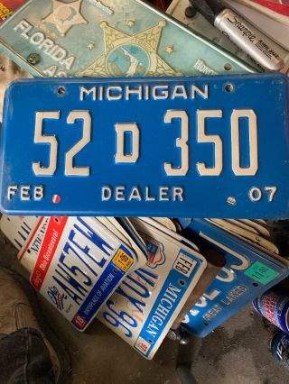 2007 Michigan Dealer License Plate.  52 - D - 350.  Used/.