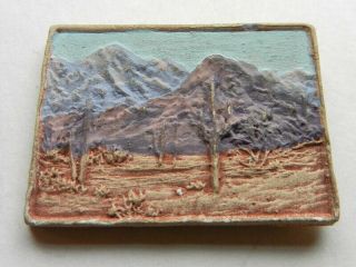 Large Rectangle Shaped Ceramic Studio Button Painted Desert Scene 1 - 1/4”