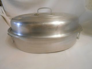 Vintage Mirro 876m Aluminum Oval Roasting Pan With Lid With Vent & 2 Handles