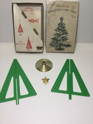 Vintage Christmas Card Revolving Christmas Tree Holder Plastic By Davis W/ Box