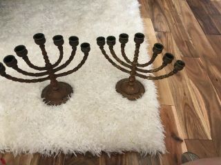 Pair Vintage 10” Brass Menorah 7 Arm Branch Candle Holder Solid Brass 5,  Lbs