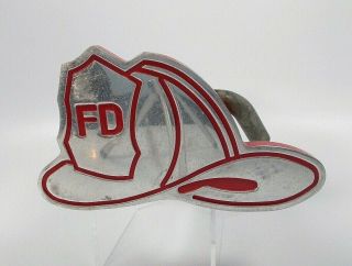 Fire Fighter Helmet Emblem Red & Chrome Hitch Cover,  Tm Machine,  Usa
