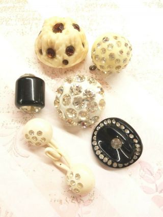 6 Plastic Buttons Paste Rhinestones,  Celluloid,  Ball Cream Black Hook & Eye