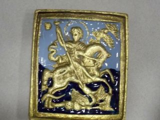 Russian Orthodox Bronzes Enamel Icon Of St.  George The Victorious