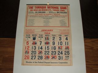 Rare Vintage 1964 Wall Calendar Tamaqua National Bank Historical Dates 14 " X 19 "