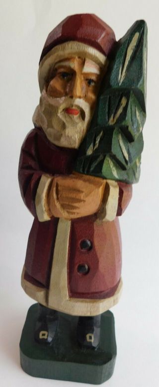 Hand Carved Painted Wood Santa Clause Christmas Figurine 10 "