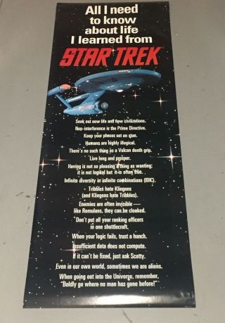 Vintage 1994 Star Trek Door Poster 26 X 74 All I Need To Know About Life.