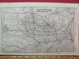 Rare 1889 Chicago Milwaukee & St Paul Railroad System Map With Connections