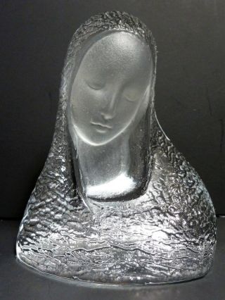 Vintage Viking Crystal Ice Glass Hand Made Virgin Mary Bust Figurine Paperweight