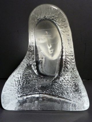 VINTAGE VIKING CRYSTAL ICE GLASS HAND MADE VIRGIN MARY BUST FIGURINE PAPERWEIGHT 4