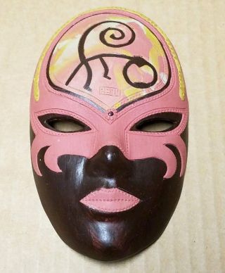 Mask With Monkey Nazca Ornament Ceramic Folk Art Handmade In Peru