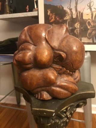 Hand Carved Wood Weeping Yogi Buddha Sculpture Monk Large 8” H Approx 4lbs