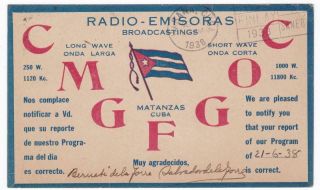 Qsl,  Shortwave Station Cogf,  Matanzas,  Cuba,  1938