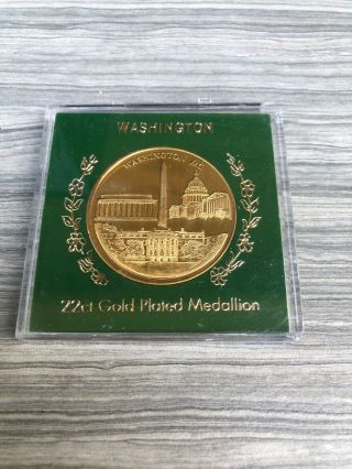 Washington Dc 22ct Gold Plated Medallion Coin Collectible In Case Wow
