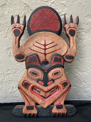 Nortwest Pacific Indian Art 19 1/2” Cedar Wood Carving Frog Man Mask