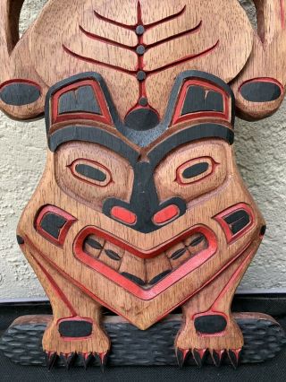 Nortwest Pacific Indian Art 19 1/2” Cedar Wood Carving Frog Man Mask 2