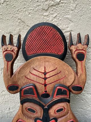 Nortwest Pacific Indian Art 19 1/2” Cedar Wood Carving Frog Man Mask 3