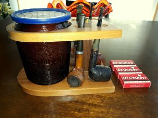 Wood Pipe Rack Stand Holds 4 - Assorted Pipes 2 - Dr Grabow Pipes 3 - Filter Boxes