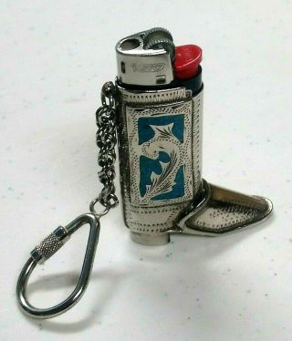 Awesome Alpaca Boot Lighter Case For Bic Keychain Faux Turquoise Incrustations