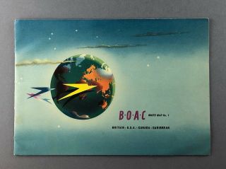 Boac Airline Route Map No 1 Usa Canada Caribbean 1954 B.  O.  A.  C.
