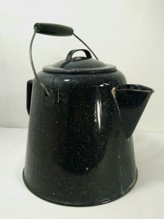 Vintage Blue Graniteware Kettle For Display Or Use To Camp Prep Hot Enamelware