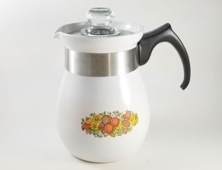 Corning Ware Spice Of Life Coffee Pot Percolator P - 166 6 - Cup W/stainless Insides
