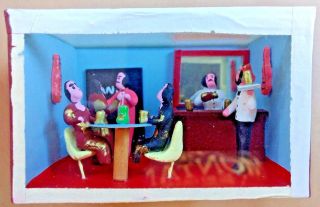 Mexican Diorama Bar & Restaurant Miniature Shadow Box Mexico Folk Art 2