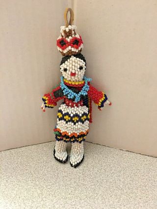 Vintage Zuni Indian Beaded Doll With Olla,  Apron,  Necklace 5 " Minty