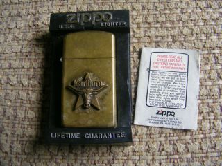 Vintage Marlboro Slim Brass Star Longhorn Steer Zippo Lighter