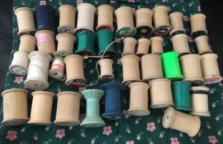 40 Vintage Wood Sewing Thread Spools,  Empty,  Various Sizes/mfrs.