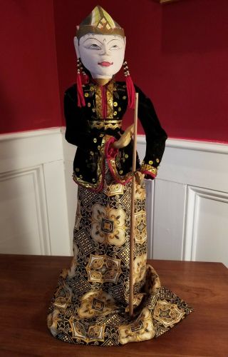 Vtg Indonesian Style Wayang Golek Wooden Puppet Doll Clothed 21 " H