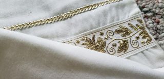 CLERGY STOLE LITURGICAL VESTMENT HAND CRAFTED CREAMY WHITE W/GOLD TRIM 5