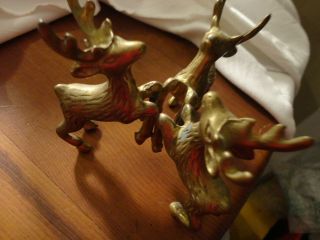 Solid Brass Holiday 3 Reindeer Candle Holder 3 1/2 " Tall