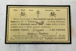 Antique German Funeral Mourning Prayer Card Skull Cross Bones