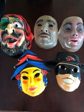 5 Vintage Halloween Masks Plastic Ben Cooper Van Dam France 1960 