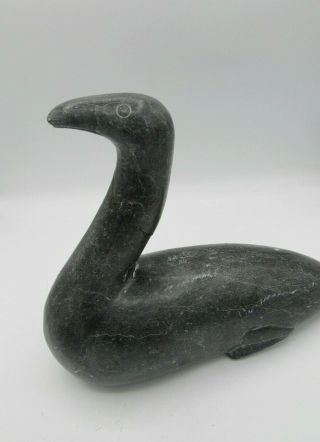 Large 8 " X10 " Loon Signed Inuit Eskimo Art Sculpture Soapstone Repaired