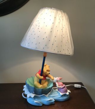 Rare Kids Disney Lamp - Winnie The Pooh And Piglet In Water Upside Down Umbrella
