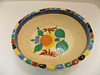Mexican Bowl Hand Painted Pottery Hand Crafted Vintage Unique Old