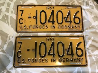 Pair 1957 License Plates U.  S.  Forces In Germany